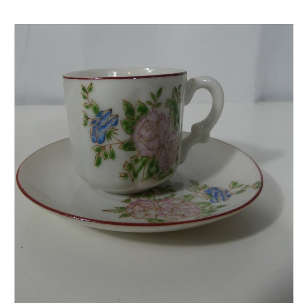 Vintage J. B. Betson Espresso Teacup Saucer Hand Painted Japan Floral